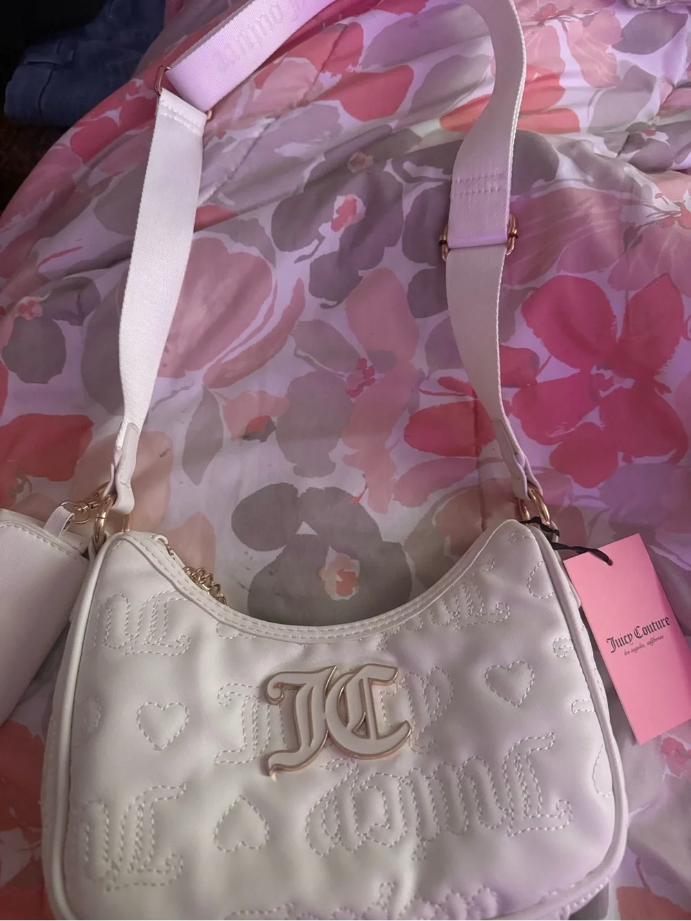 Juicy Couture Cream Quilted Shoulder Bag with Gold JC Logo